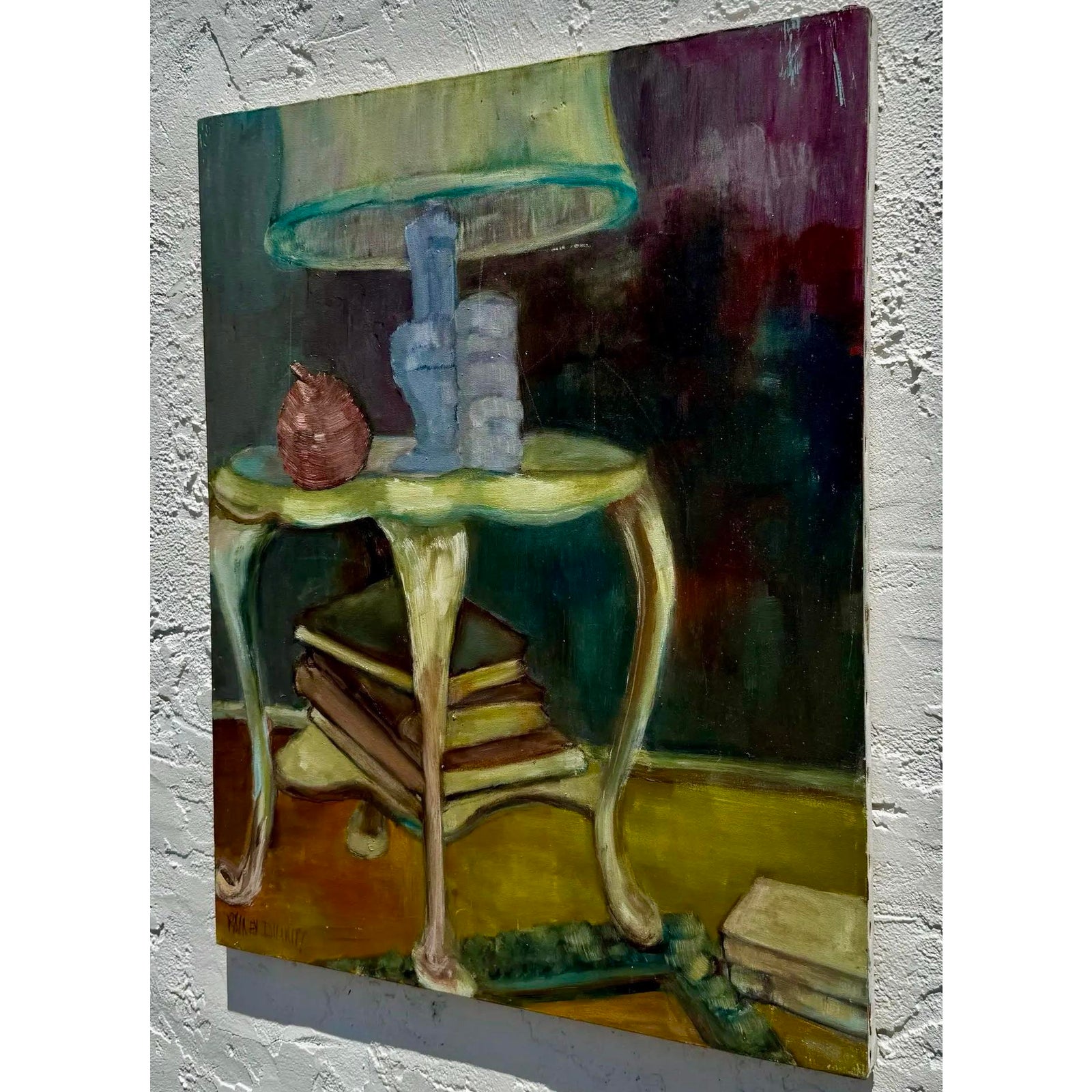 Vintage Boho Abstract Still Life Oil on Canvas Signed by the Artist - Top view