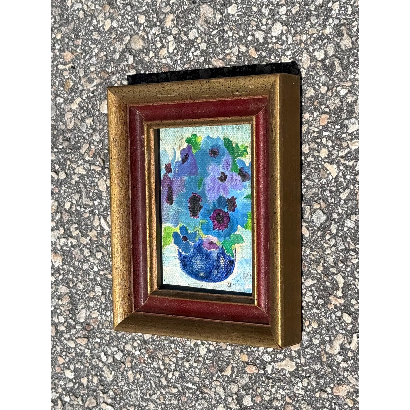 Vintage Boho Abstract Still Life Oil on Canvas Signed by the Artist - Back view