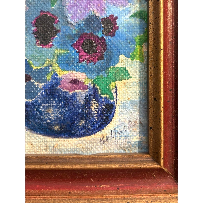 Vintage Boho Abstract Still Life Oil on Canvas Signed by the Artist - Top view