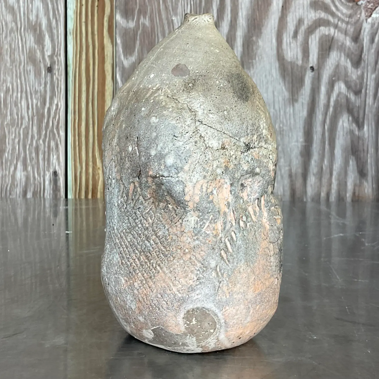 Vintage Boho Abstract Studio Pottery Vase - Back view