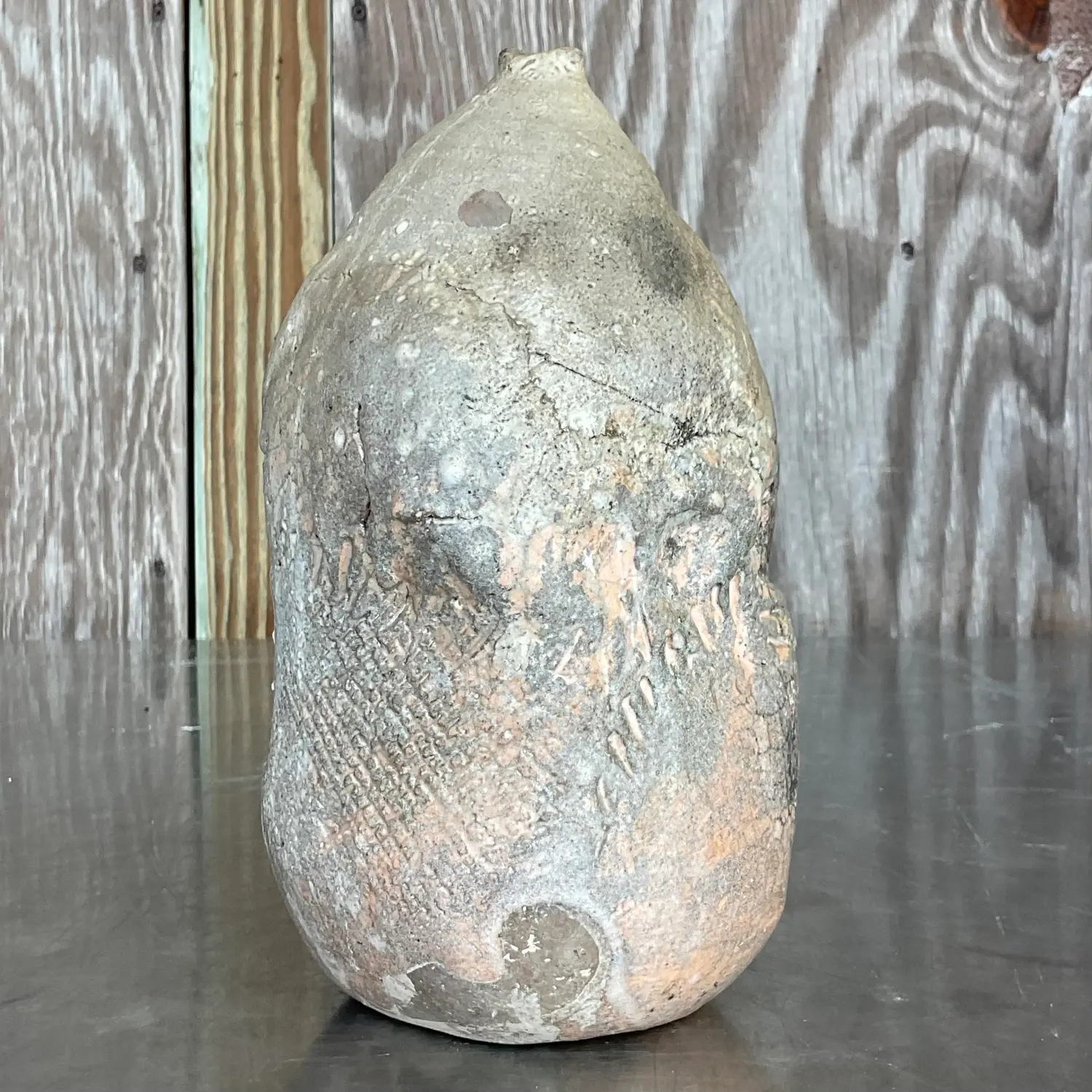 Vintage Boho Abstract Studio Pottery Vase - Top view