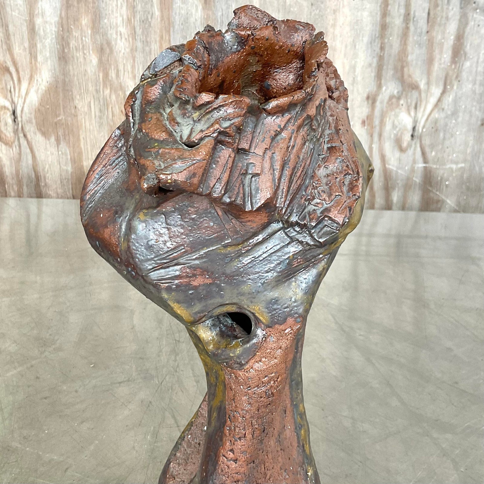 Vintage Boho Abstract Studio Pottery Vase - Top view