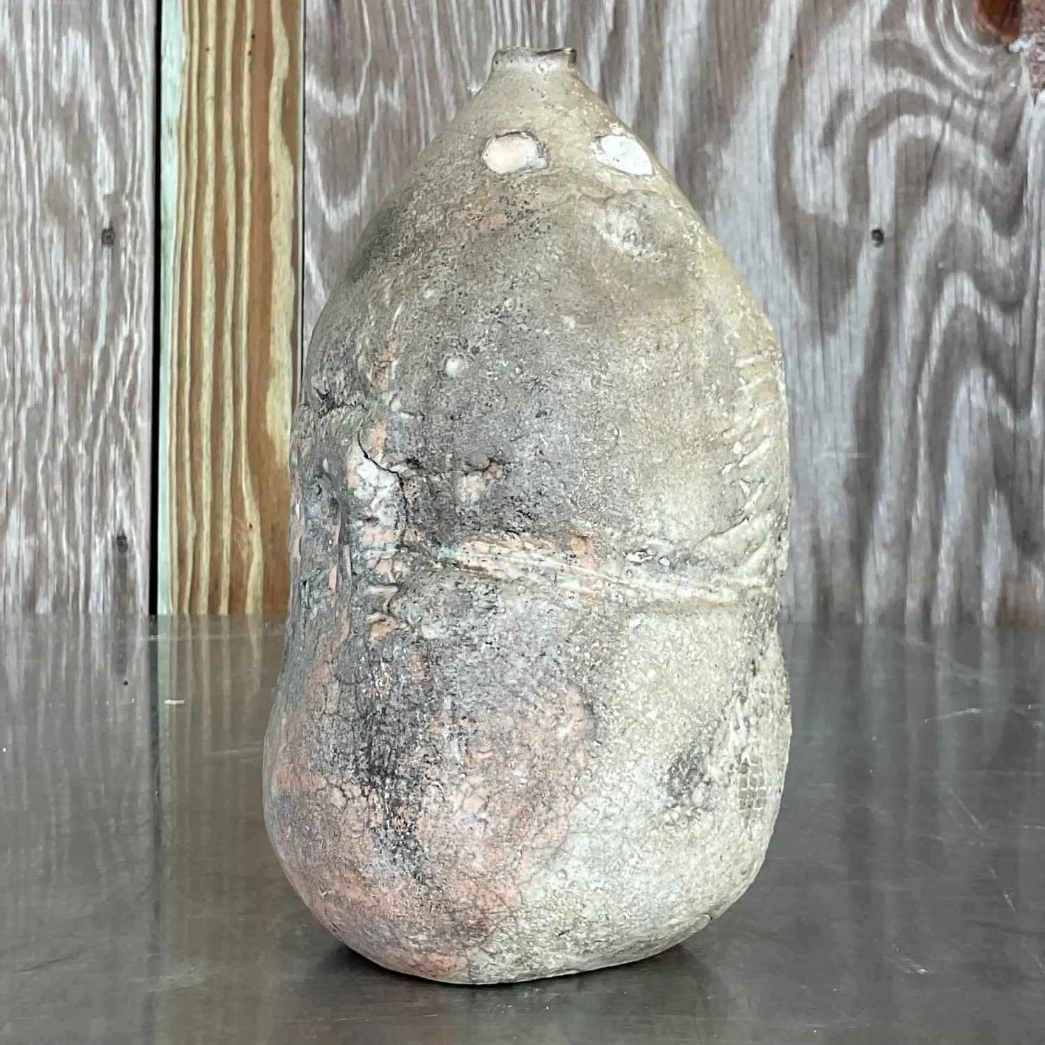 Vintage Boho Abstract Studio Pottery Vase - Side view