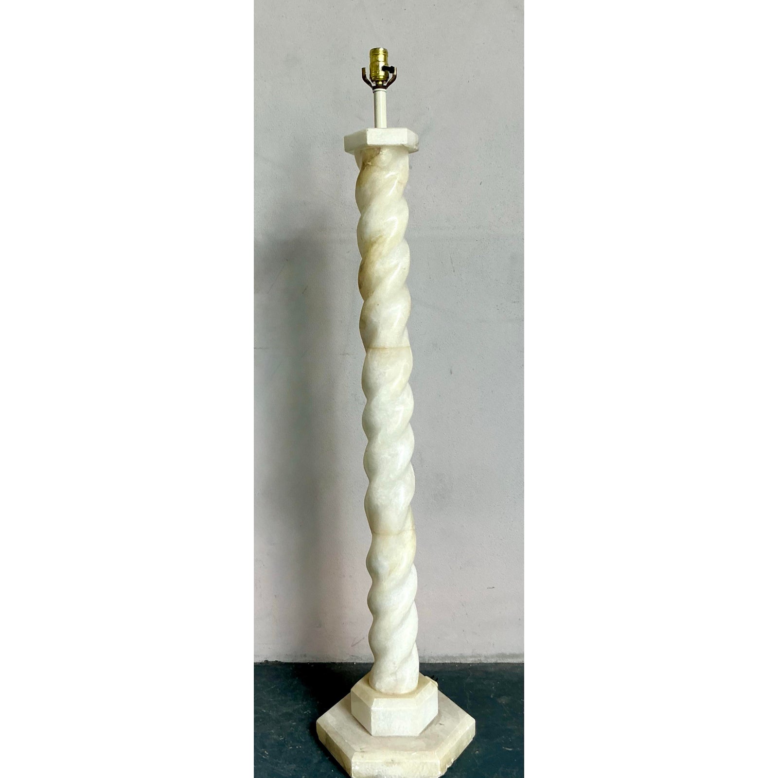 Vintage Boho Alabaster Barley Twist Floor Lamp - Top view