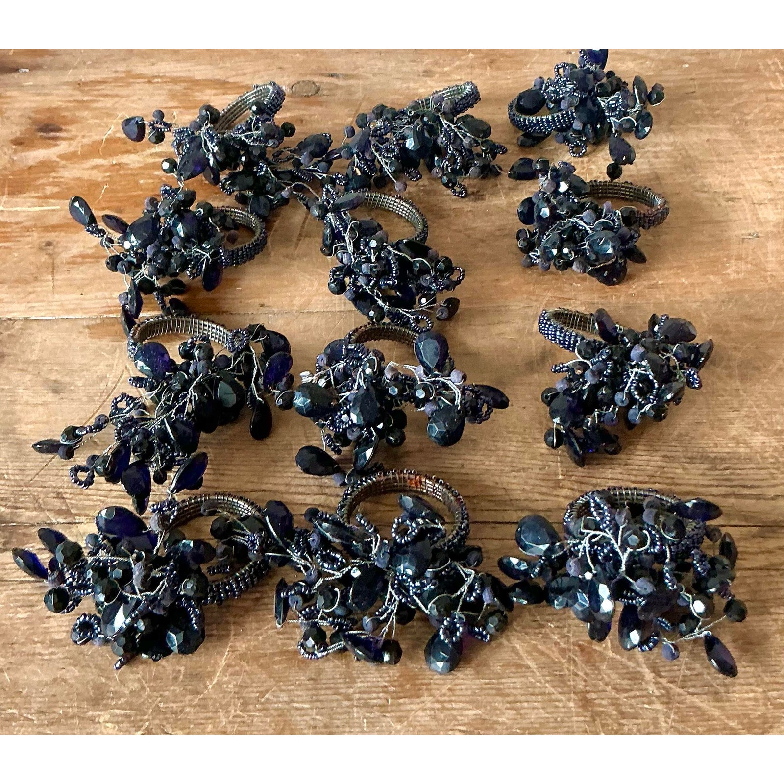 Vintage Boho Amethyst Crystal Napkin Rings - Set of 12 - Back view