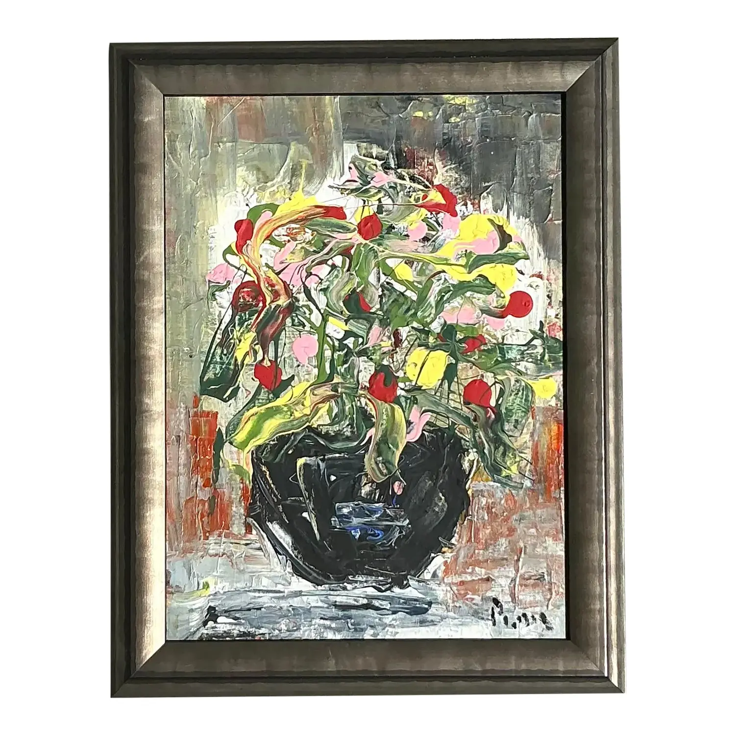 Vintage Boho Andrew Plum Abstract Floral Original Painting