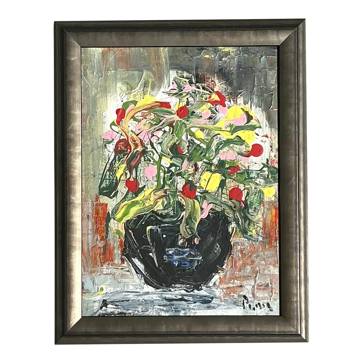 Vintage Boho Andrew Plum Abstract Floral Original Painting - Detail view