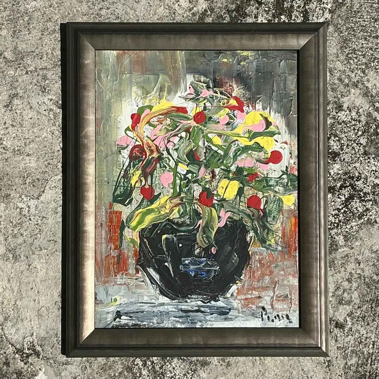 Vintage Boho Andrew Plum Abstract Floral Original Painting - Side view