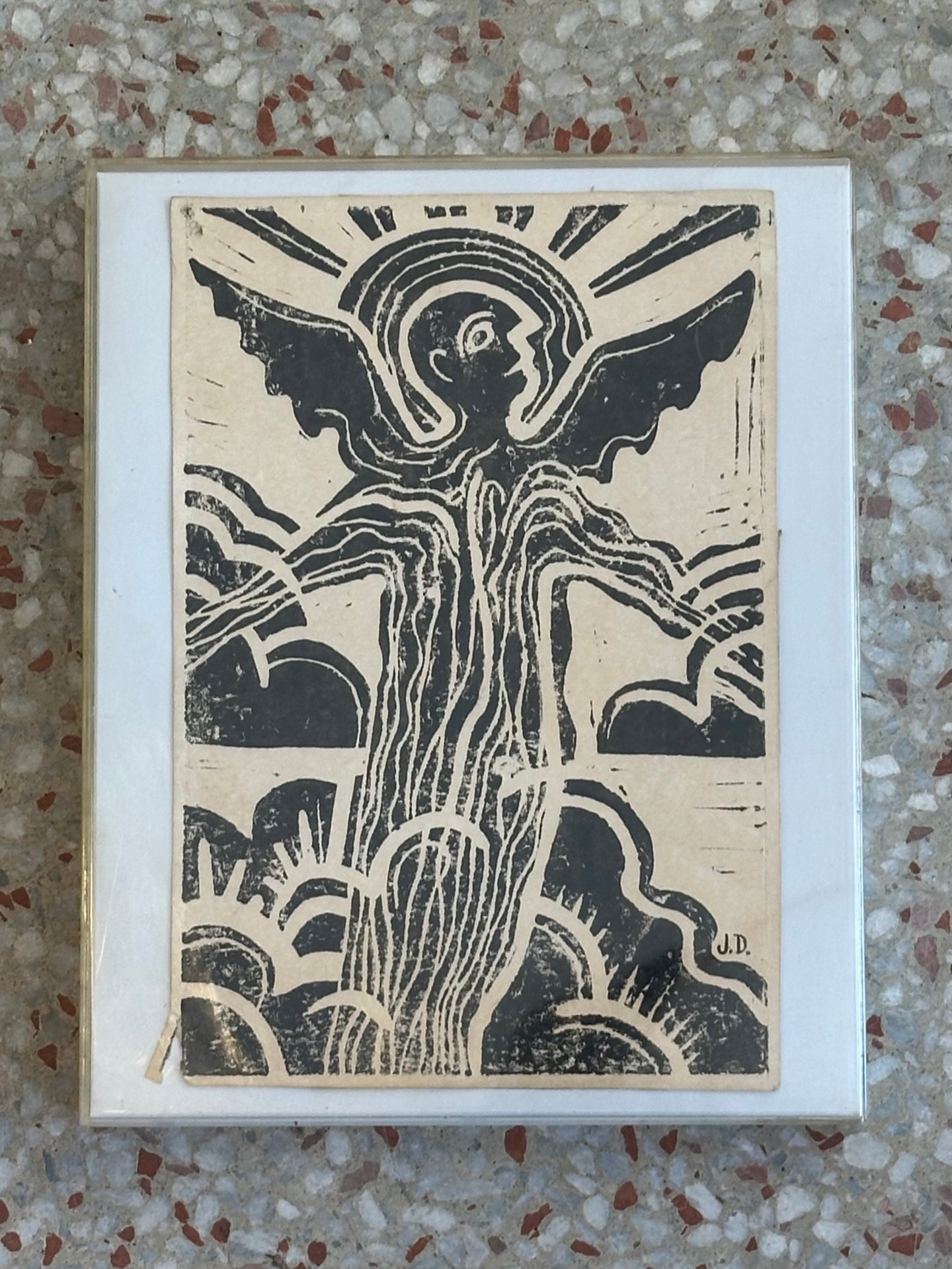 Vintage Boho Angel Woodcut - Side view