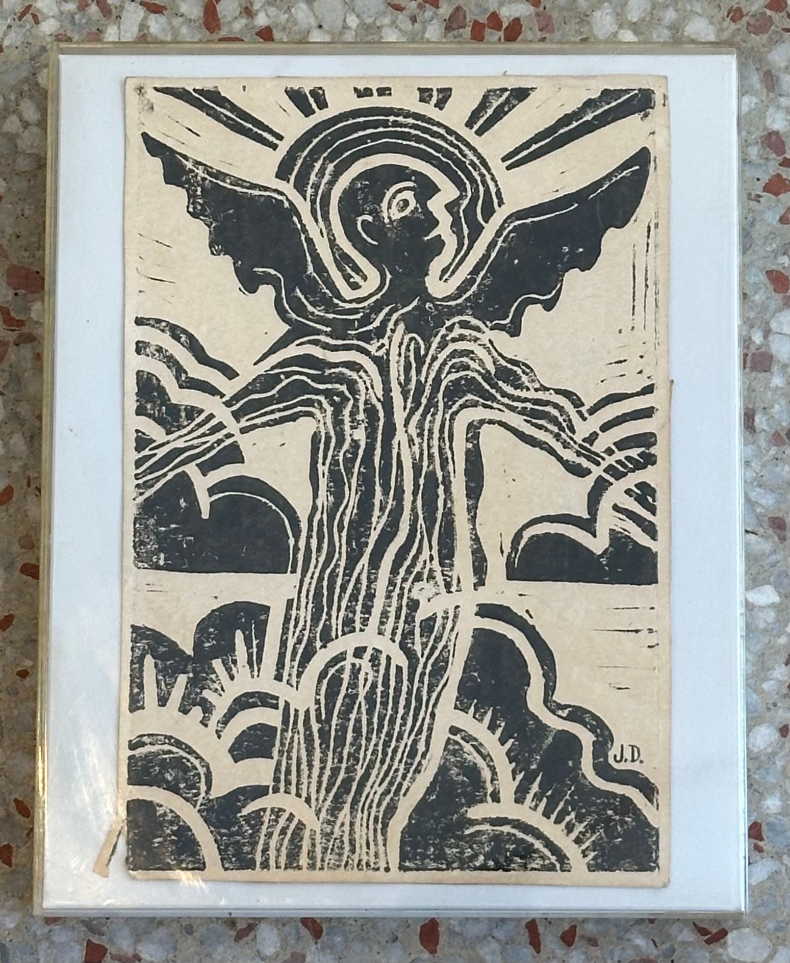 Vintage Boho Angel Woodcut - Detail view