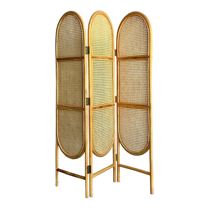 Vintage Boho Arched Cane Folding Screen - Detail view
