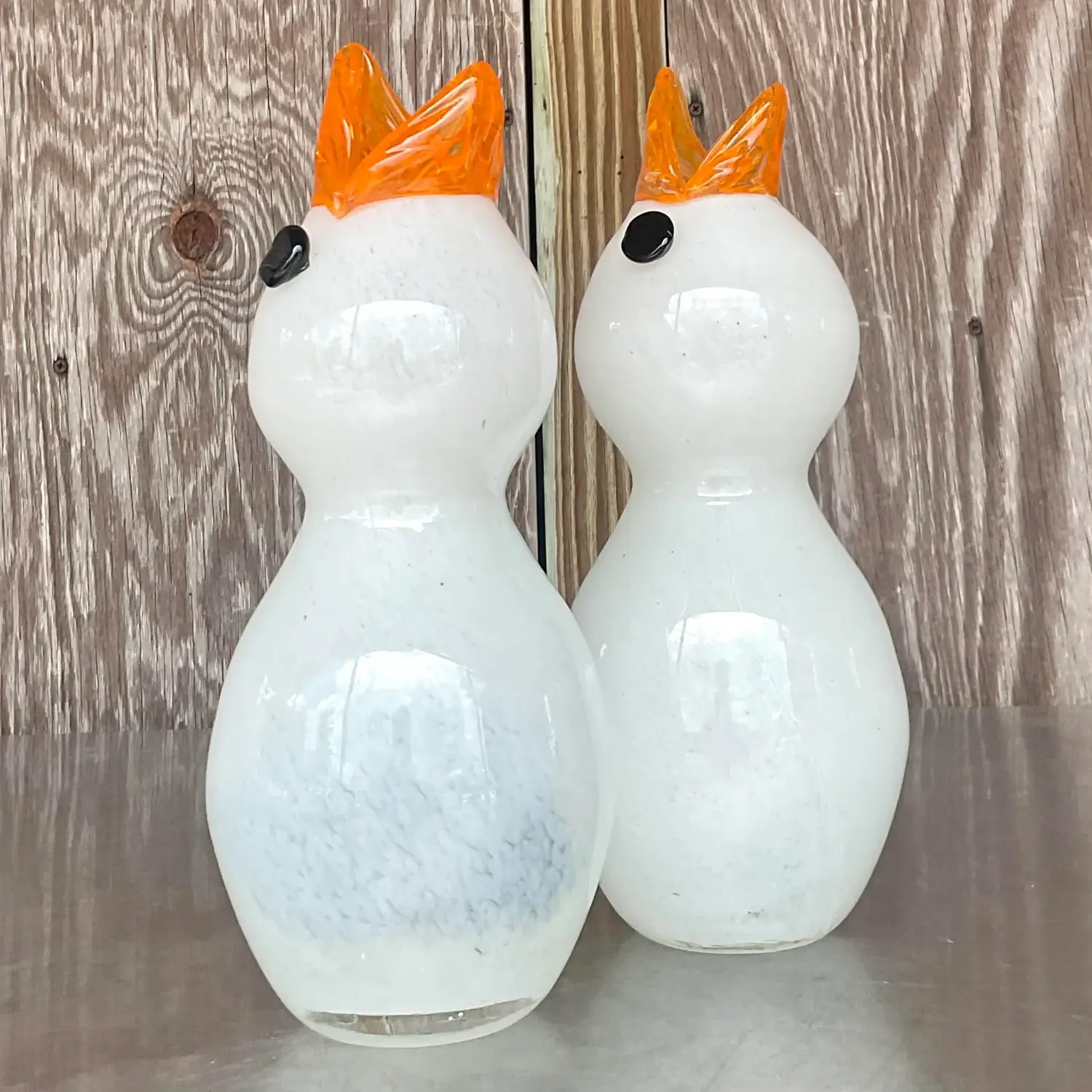 Vintage Boho Art Glass Bird Vases - a Pair - Side view