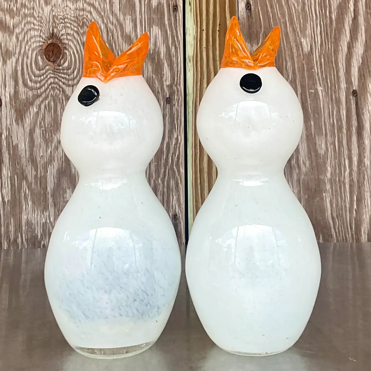 Vintage Boho Art Glass Bird Vases - a Pair - Detail view