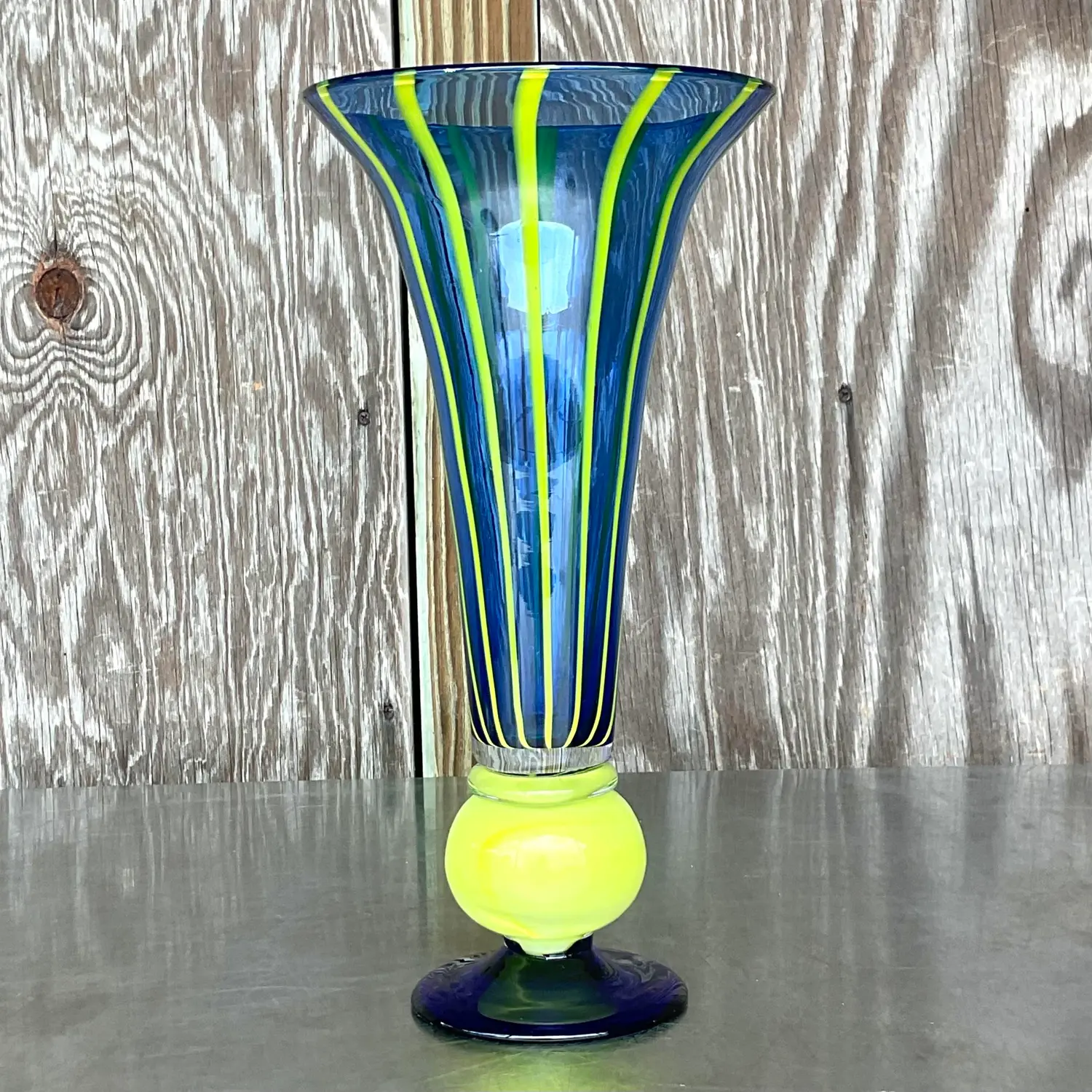 Vintage Boho Art Glass Trumpet Vases - Set of 2 - Back view