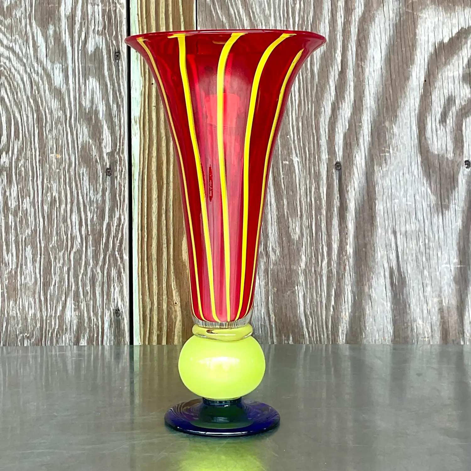 Vintage Boho Art Glass Trumpet Vases - Set of 2 - Detail view