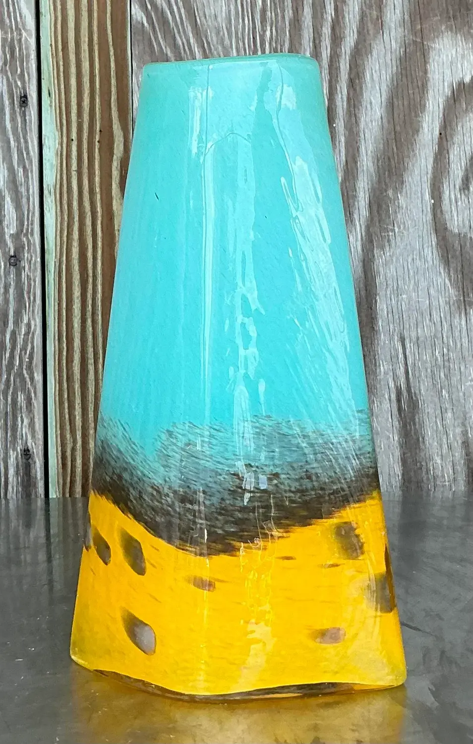 Vintage Boho Art Glass Vase - Top view