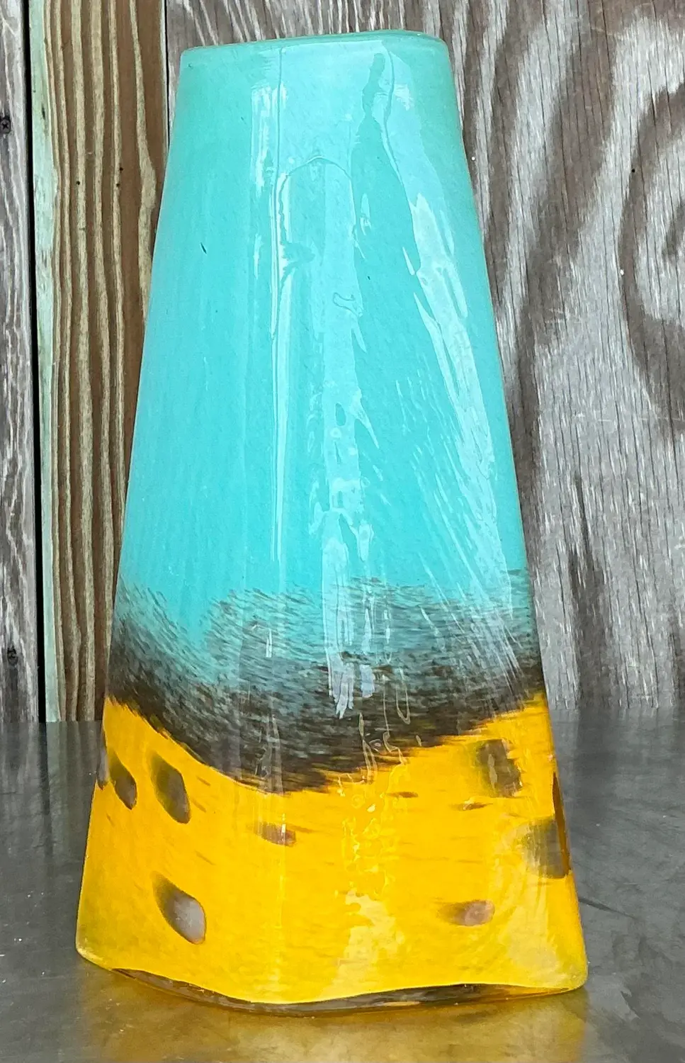 Vintage Boho Art Glass Vase - Back view
