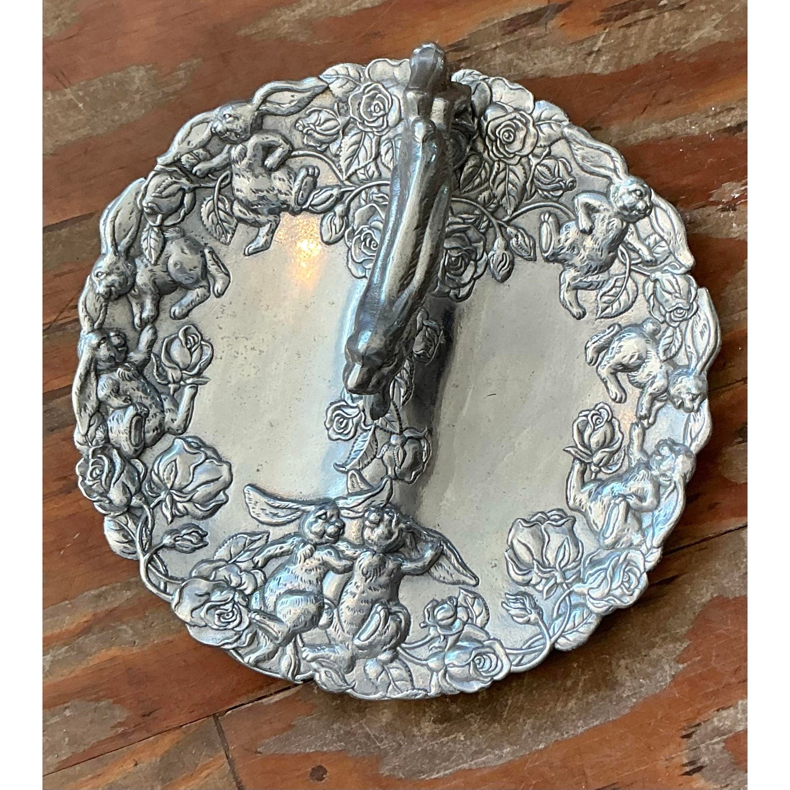 Vintage Boho Arthur Court Pewter Leaping Hare Serving Tray - Side view