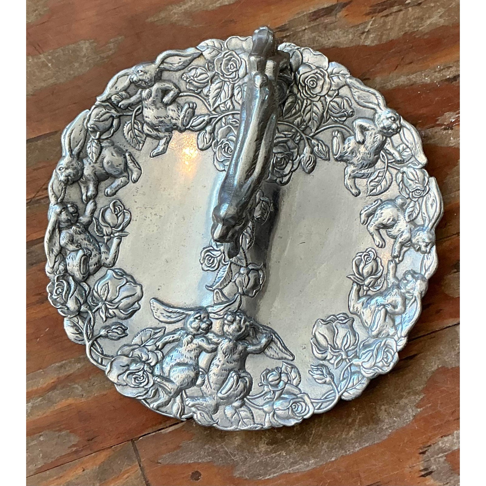 Vintage Boho Arthur Court Pewter Leaping Hare Serving Tray - Top view