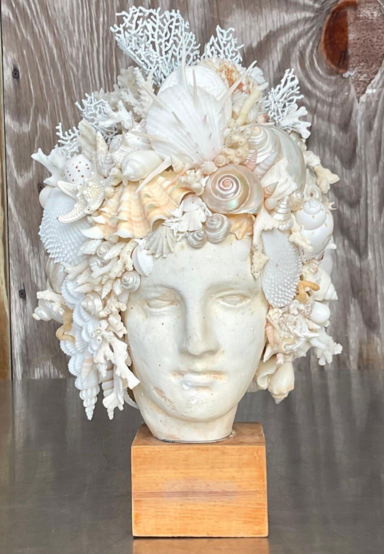 Vintage Boho Artisan Shell Bust - Detail view