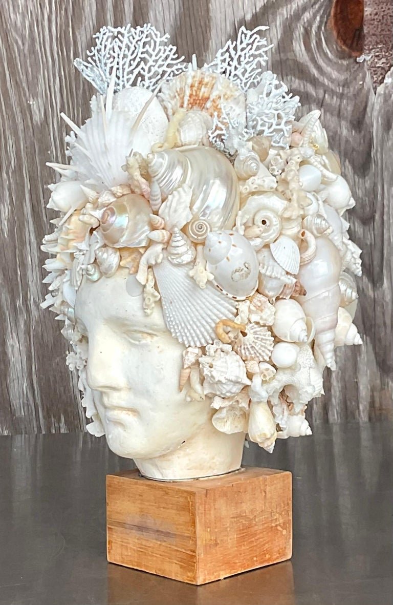 Vintage Boho Artisan Shell Bust - Top view