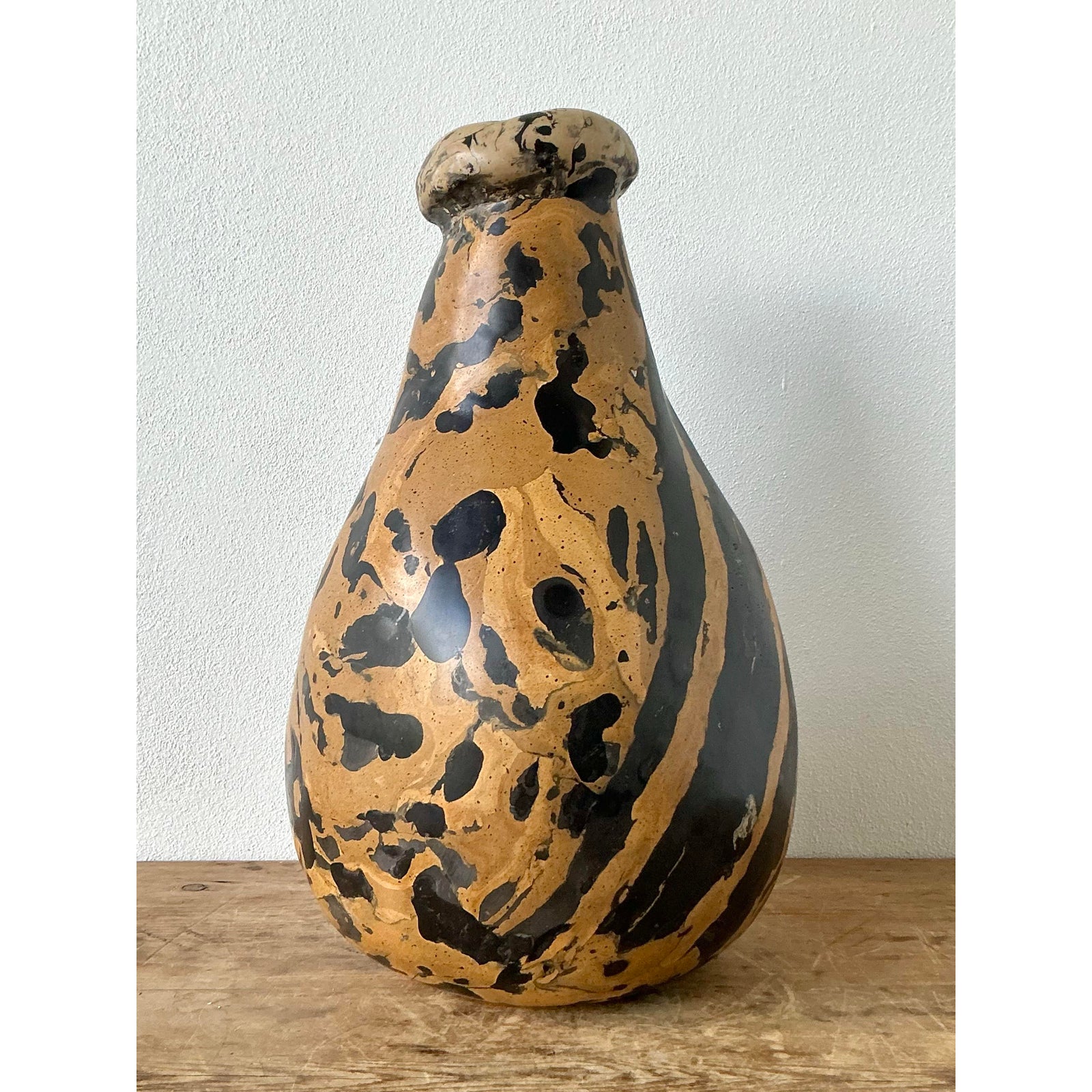 Vintage Boho Artisanal Pigmented Plaster Scagliola Vase - Top view