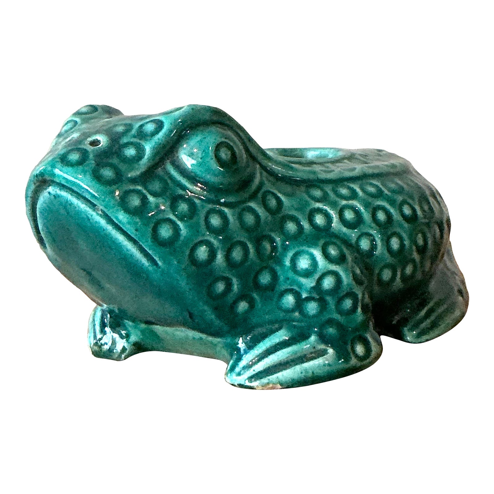 Vintage Boho Asian Glazed Ceramic Frog Planter
