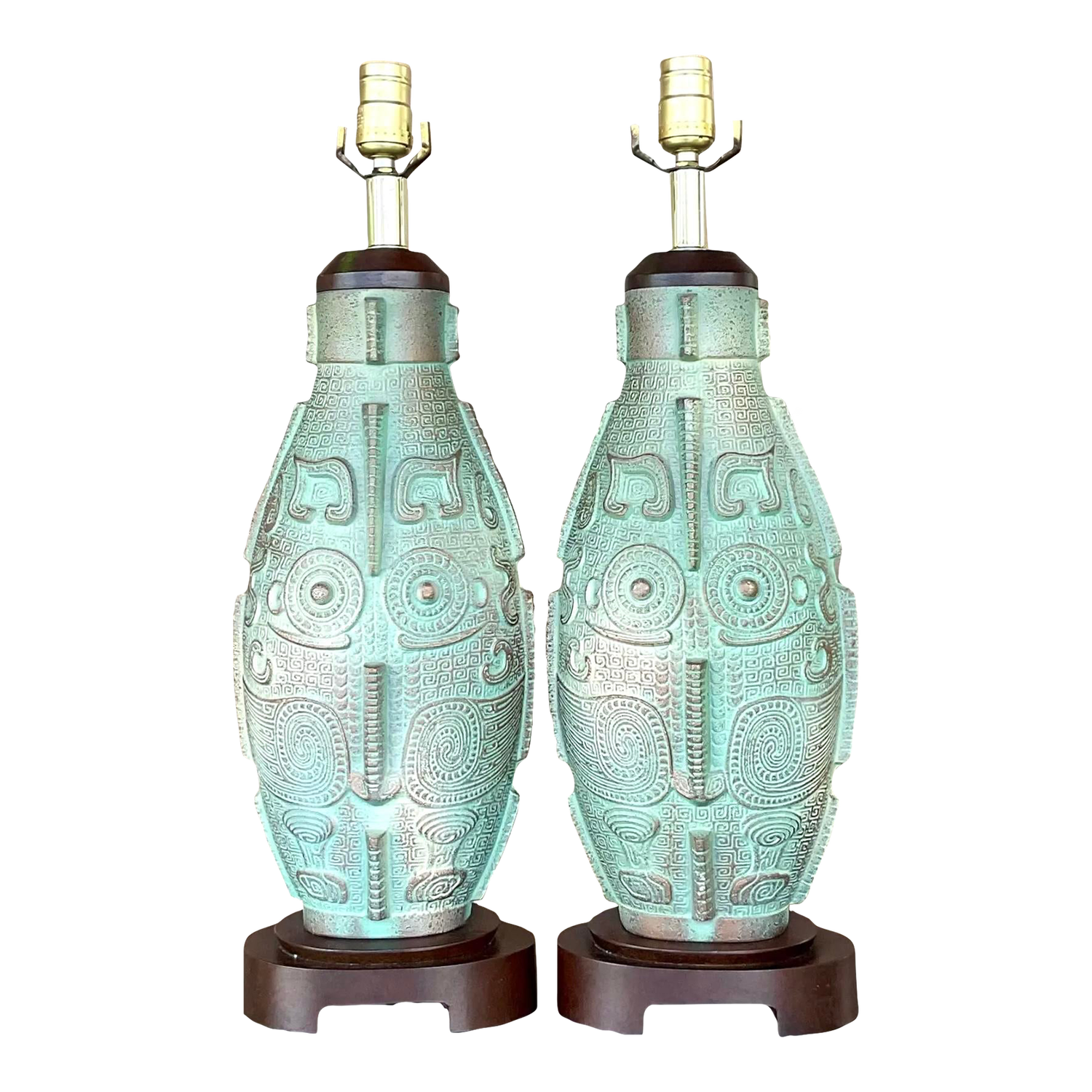Vintage Boho Aztec Ceramic Lamps - a Pair - Detail view