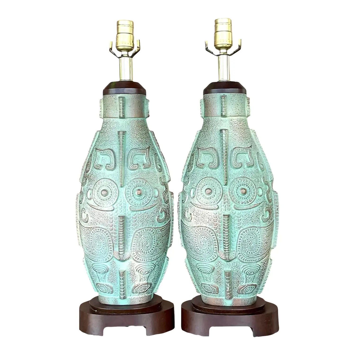 Vintage Boho Aztec Ceramic Lamps - a Pair