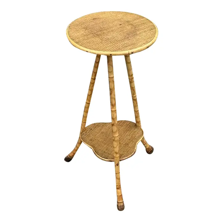 Vintage Boho Bamboo Tripod Side Table