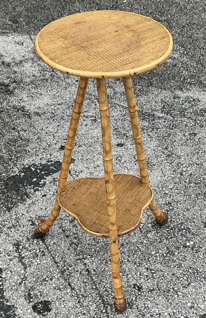 Vintage Boho Bamboo Tripod Side Table - Detail view