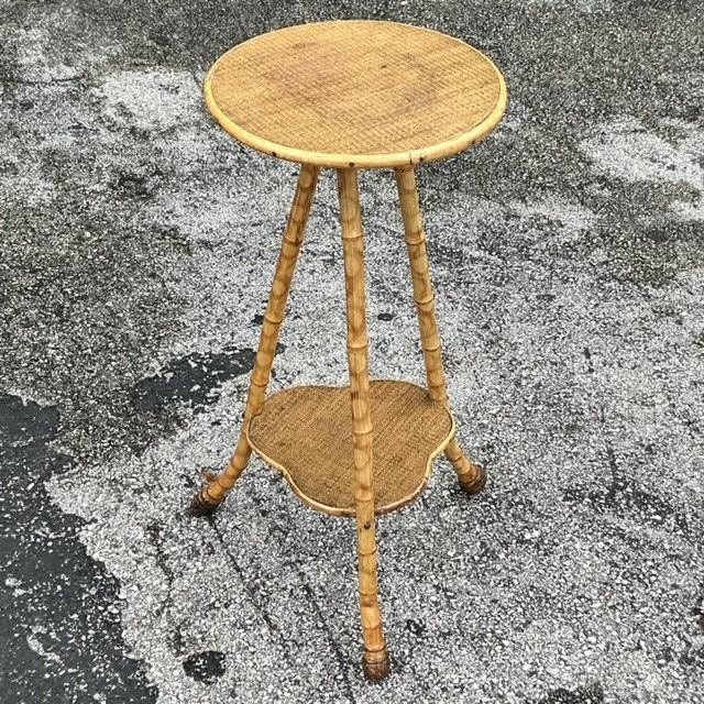 Vintage Boho Bamboo Tripod Side Table - Side view