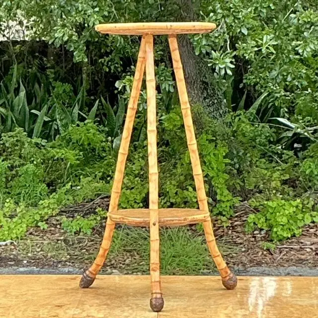 Vintage Boho Bamboo Tripod Side Table - Back view
