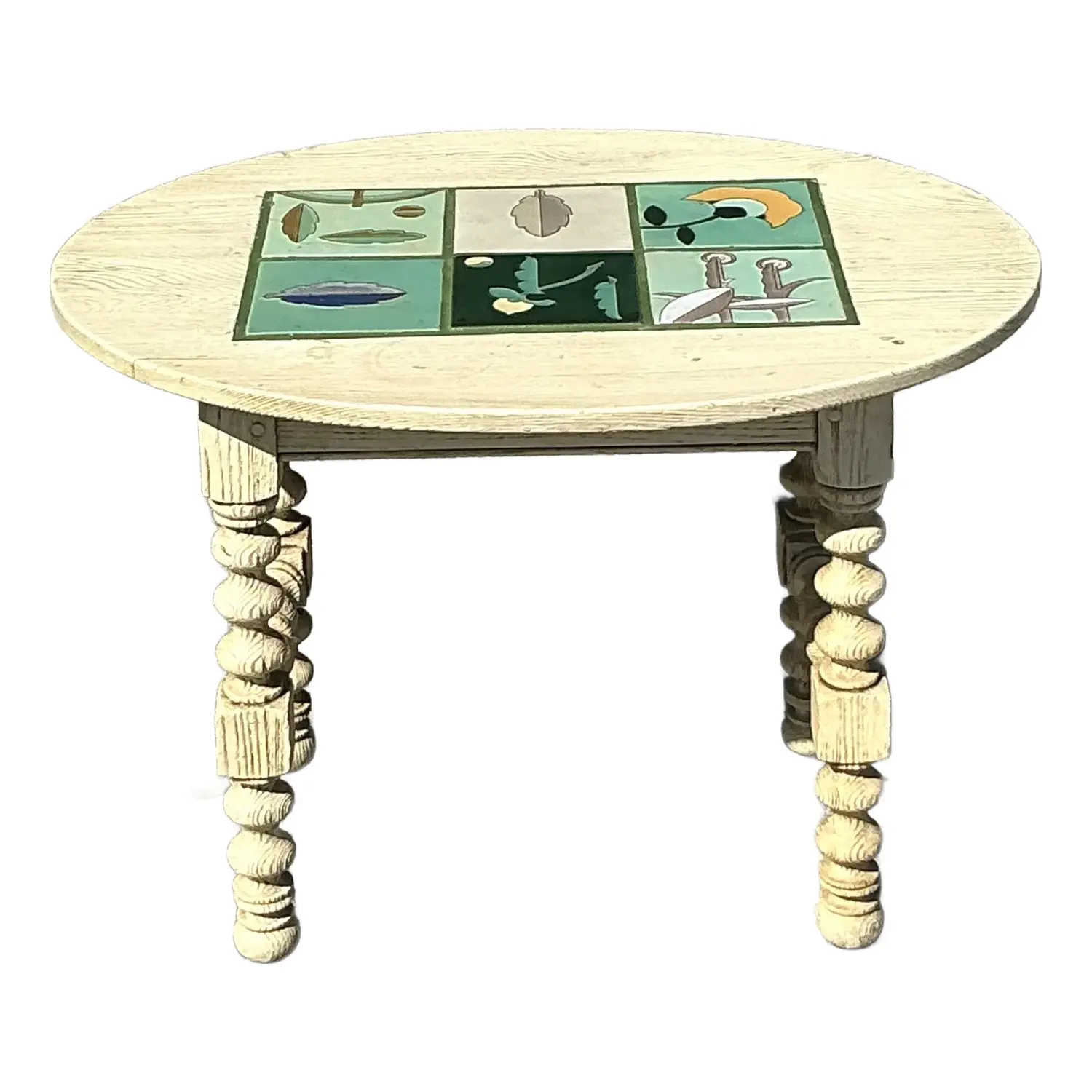 Vintage Boho Barley Twist Table With Inset Tile Top