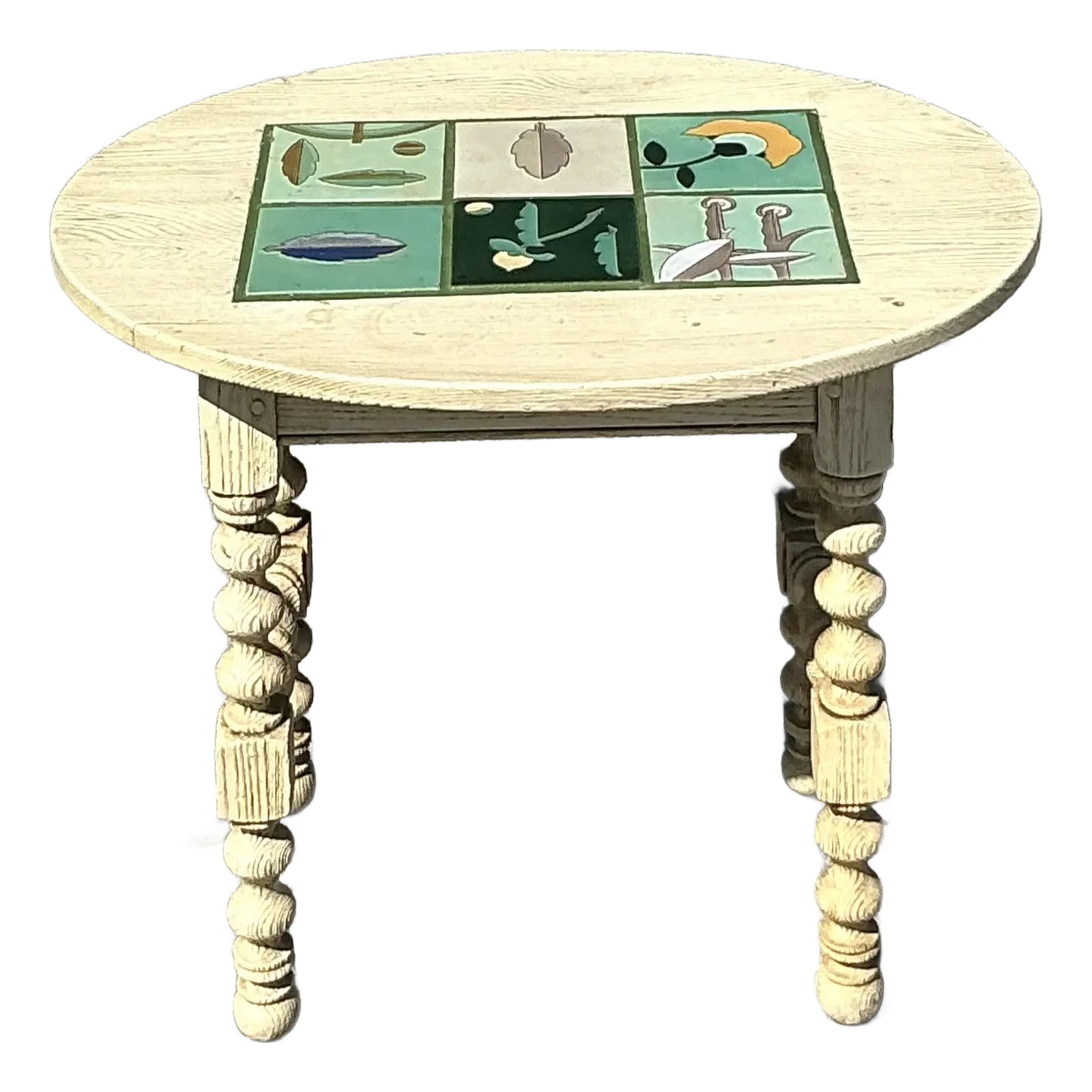 Vintage Boho Barley Twist Table With Inset Tile Top - Detail view