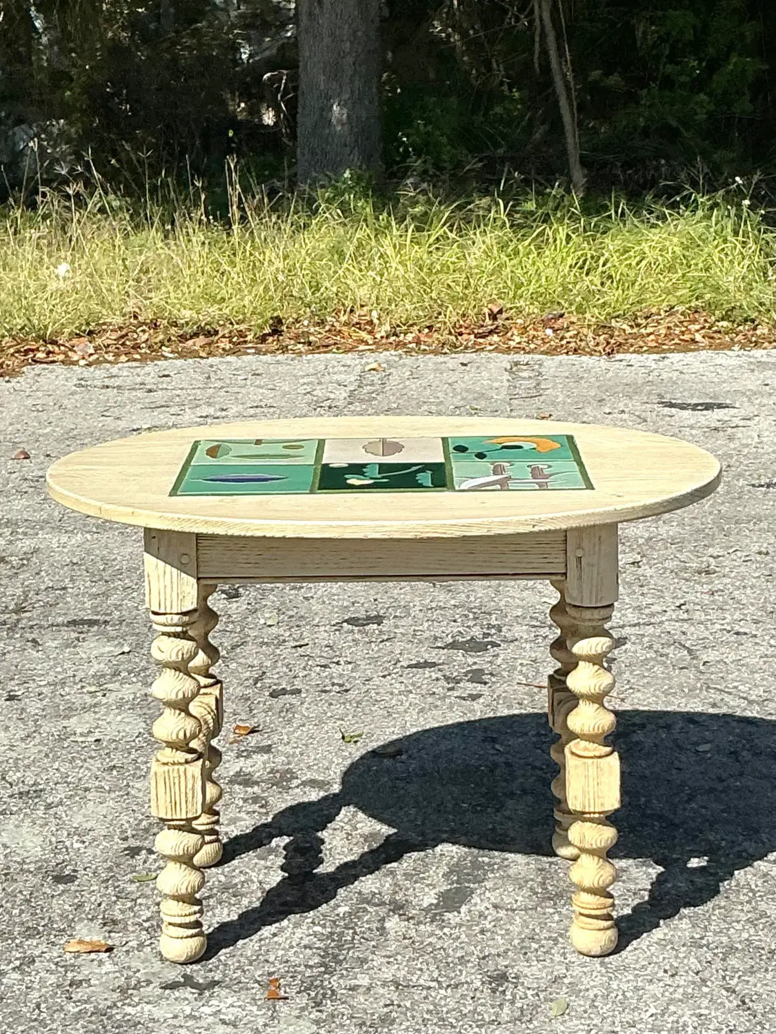 Vintage Boho Barley Twist Table With Inset Tile Top - Side view