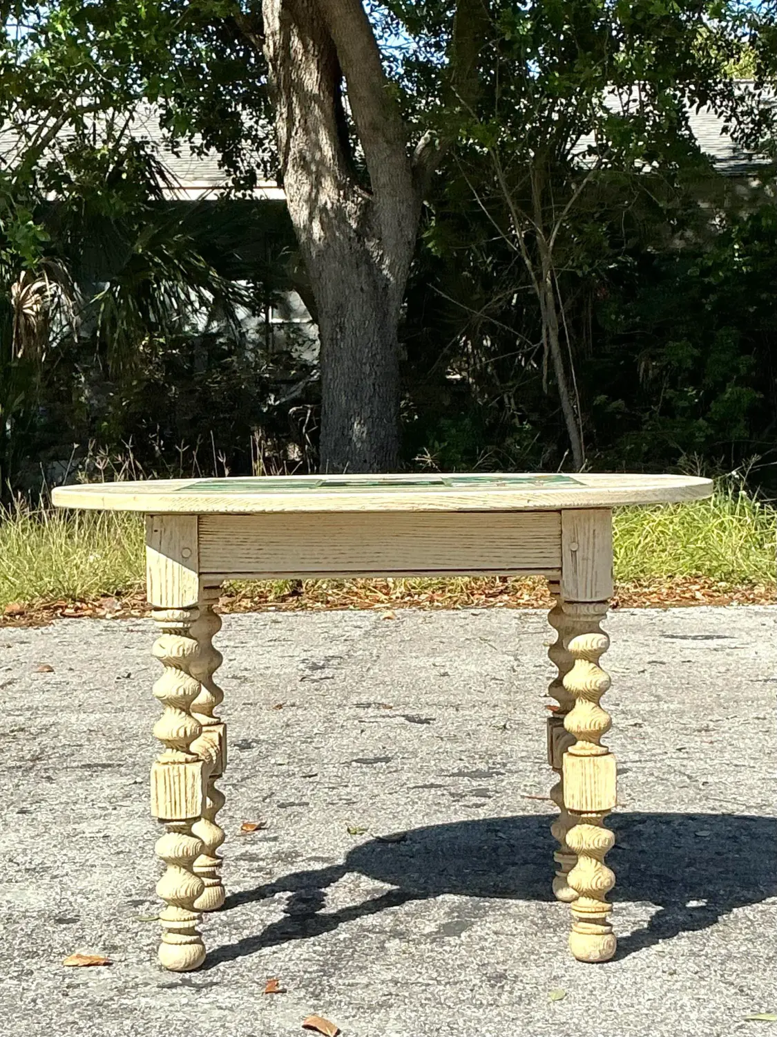 Vintage Boho Barley Twist Table With Inset Tile Top - Back view