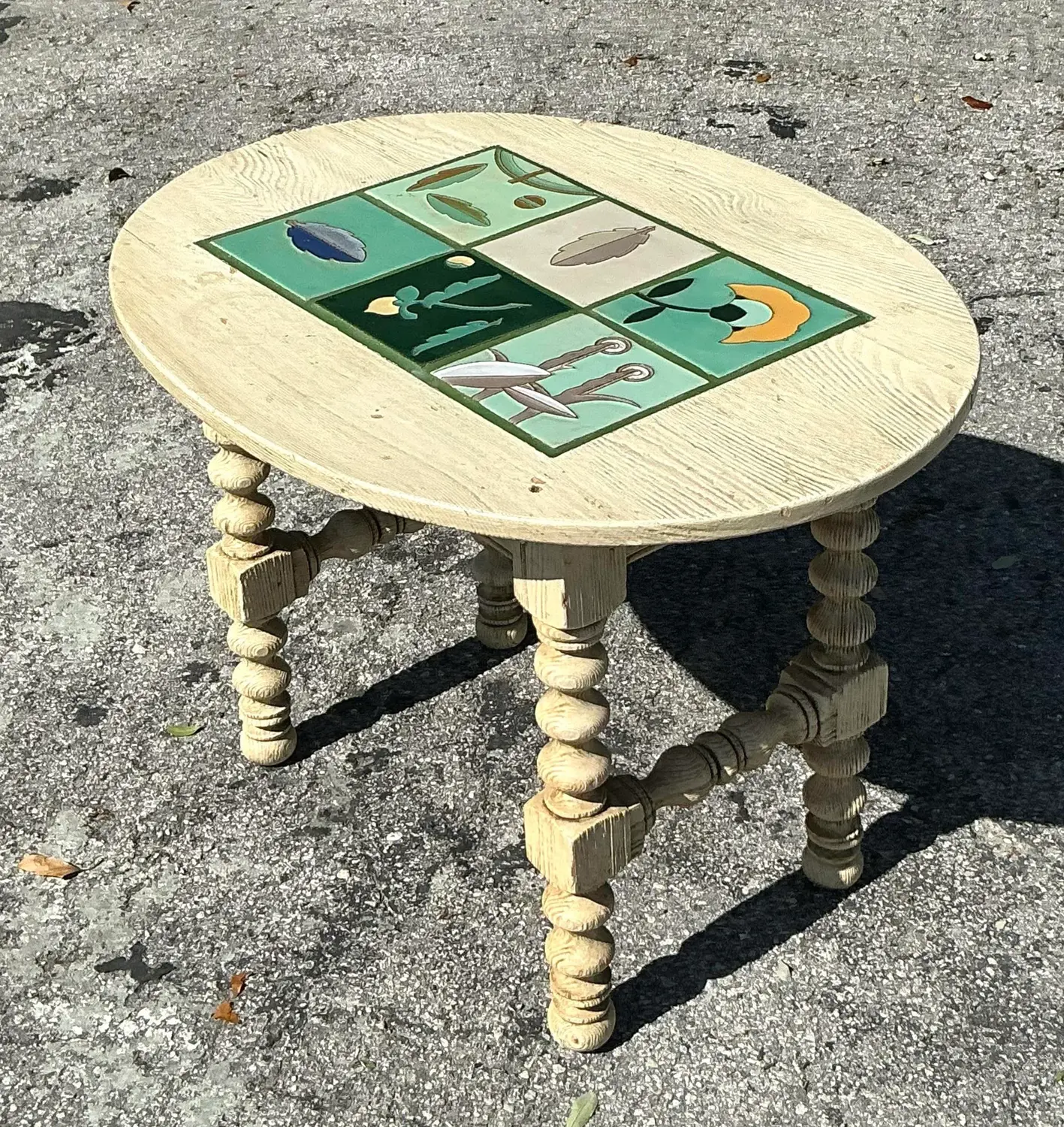 Vintage Boho Barley Twist Table With Inset Tile Top - Top view