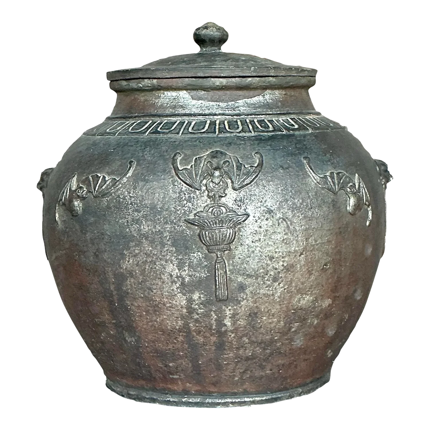Vintage Boho Bat Wing Lidded Urn - Detail view