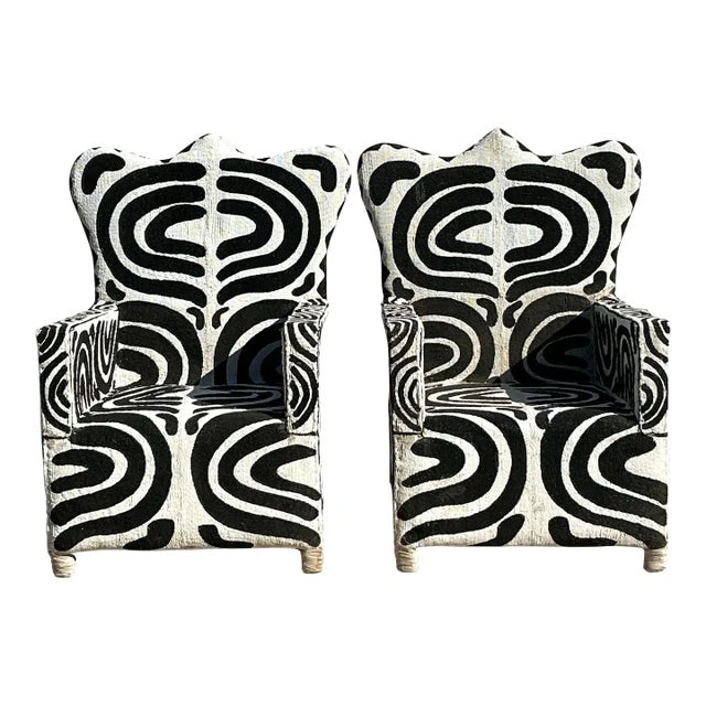 Vintage Boho Beaded Lounge Chairs - a Pair - Detail view