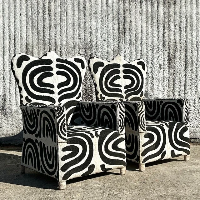 Vintage Boho Beaded Lounge Chairs - a Pair - Side view