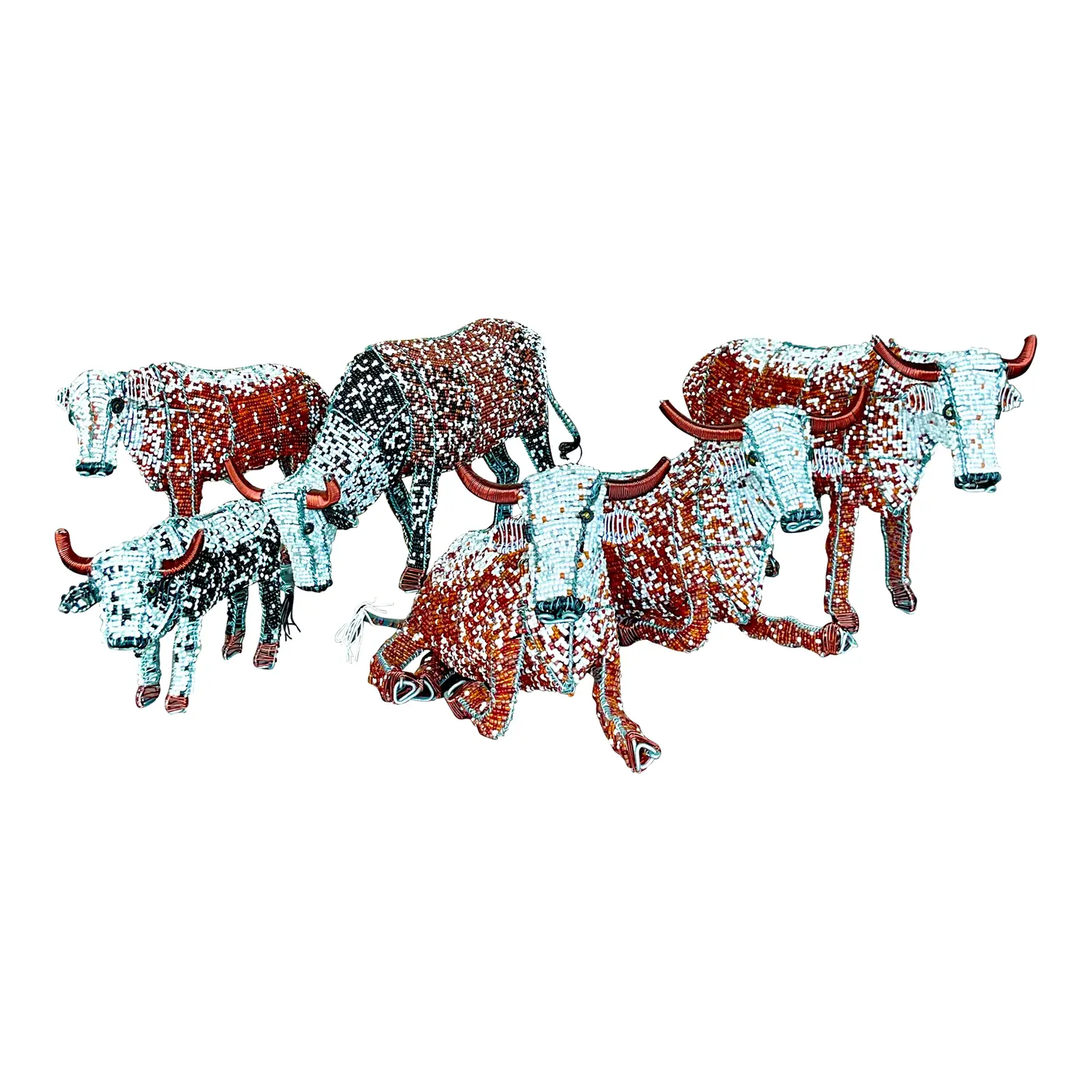 Vintage Boho Beaded Nguni Cattle - Set of 6