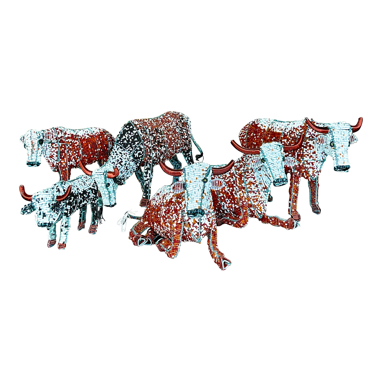 Vintage Boho Beaded Nguni Cattle - Set of 6 - Detail view