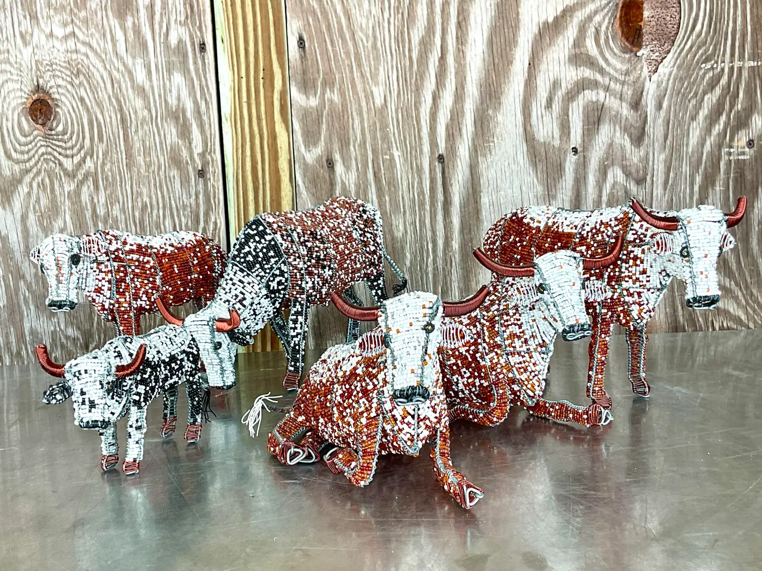Vintage Boho Beaded Nguni Cattle - Set of 6 - Top view