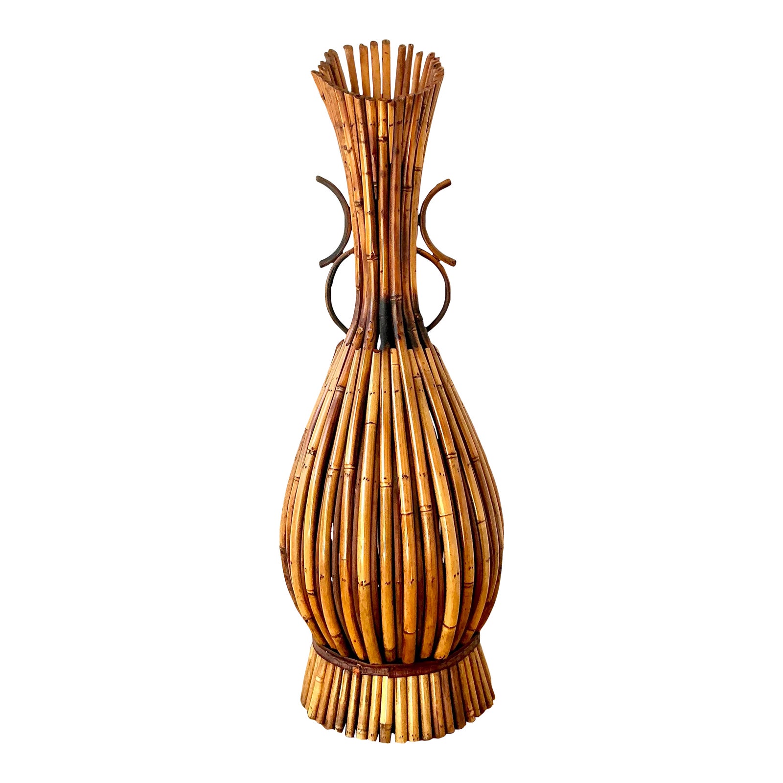Vintage Boho Bent Bamboo Floor Vase