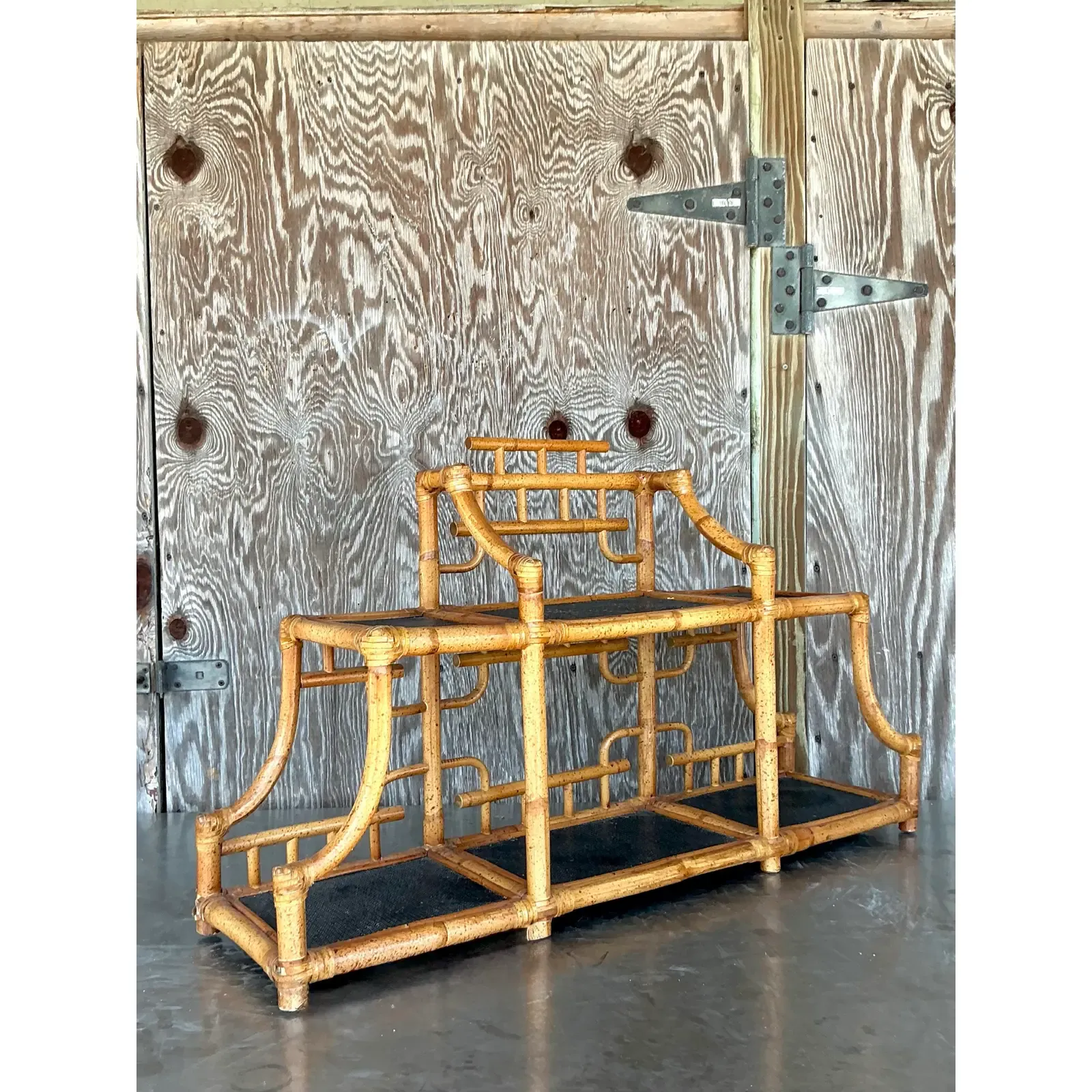 Vintage Boho Bent Bamboo Table Top Etagere - Top view