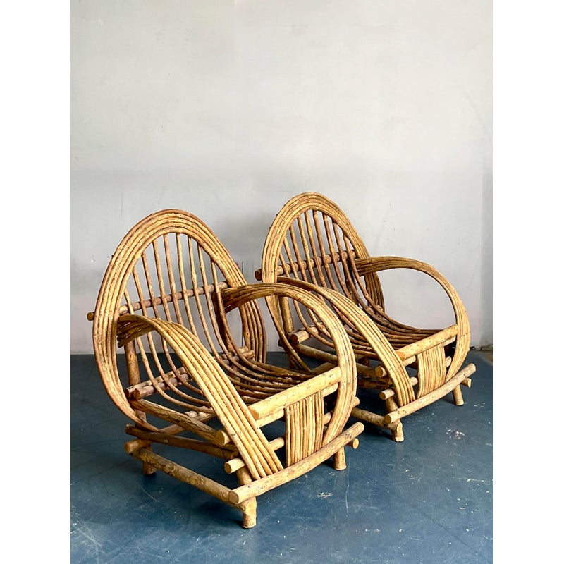 Vintage Boho Bent Branch Adirondack Chairs - A Pair - Back view