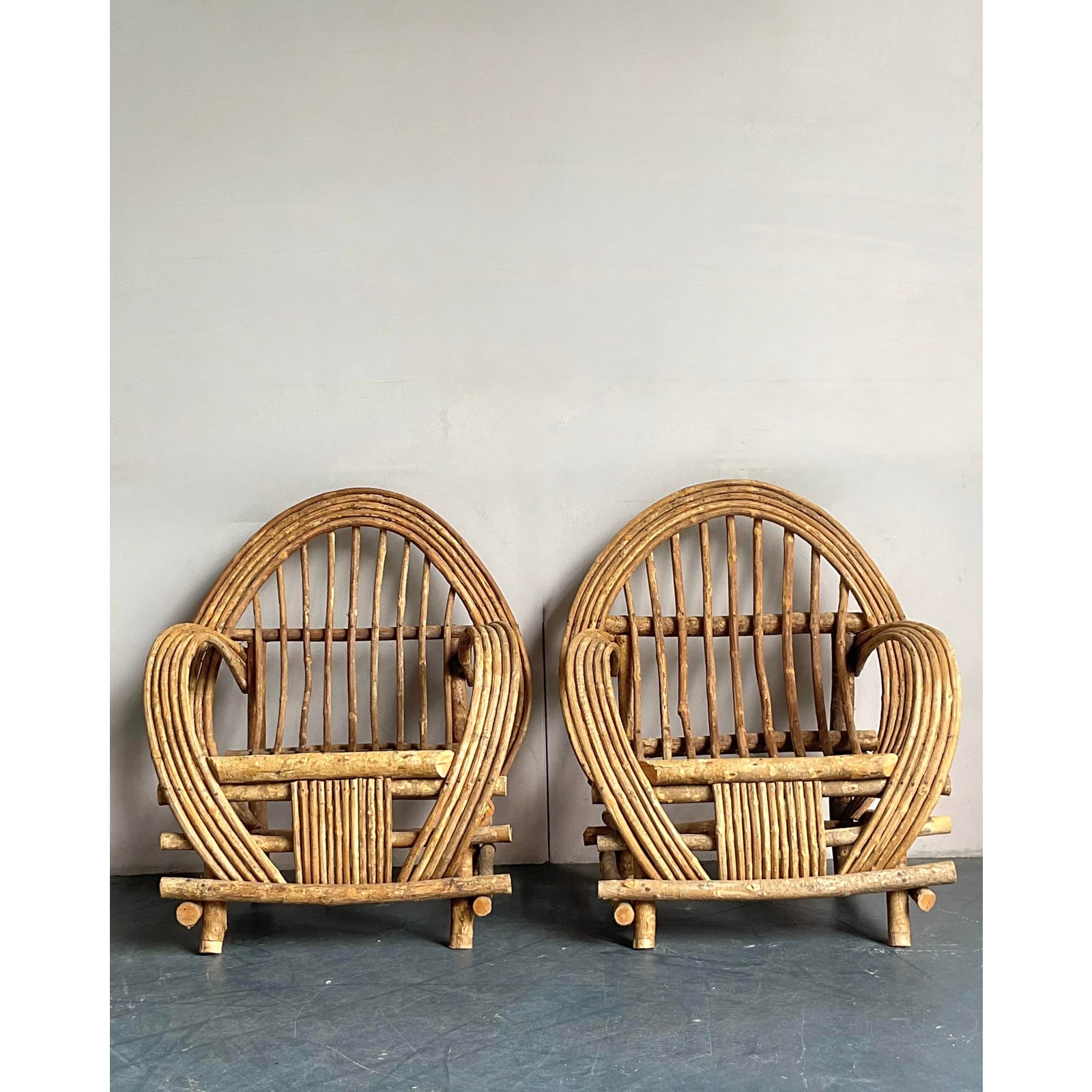 Vintage Boho Bent Branch Adirondack Chairs - A Pair - Side view