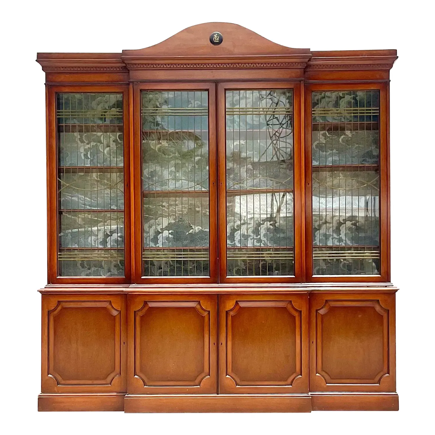 Vintage Boho Biedermeier Style Leaded Glass Breakfront