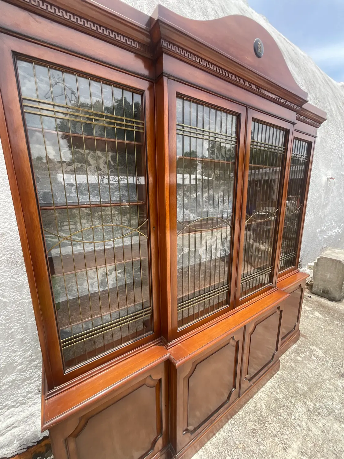 Vintage Boho Biedermeier Style Leaded Glass Breakfront - Top view